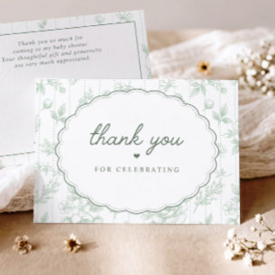 Vintage bloemige salie geschulpte ovale babyshower bedankkaart