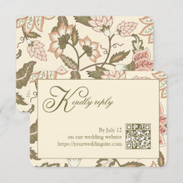 Vintage Bloemige Saliegroene QR Code Huwelijksreac RSVP Kaartje