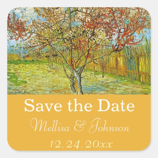Vintage bloemige save the date bruiloft vierkante sticker (Voorkant)