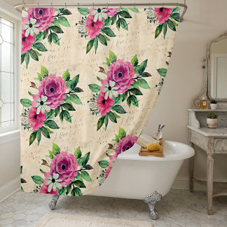 Vintage Bloemige Shabby Chic Douchegordijn
