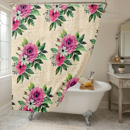 Vintage Bloemige Shabby Chic Douchegordijn
