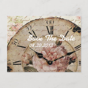 Vintage bloemige steampunk trouw-kaart 'save the d aankondigingskaart