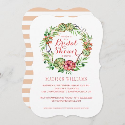 Vintage Bloemige Trouwsucculent | Bruidsboeket Kaart (Voorkant / Achterkant)