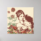 Vintage Bloemige Vrouw Canvas Afdruk (Voorkant)