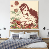 Vintage Bloemige Vrouw Canvas Afdruk (Insitu (Slaapkamer))