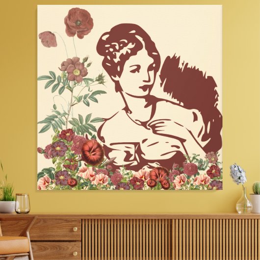 Vintage Bloemige Vrouw Canvas Afdruk (Insitu (Woonkamer))