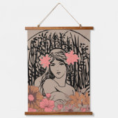 Vintage Bloemige Vrouw Hangend Wandkleed (Voorkant)