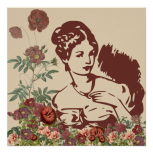 Vintage Bloemige Vrouw Perfect Poster