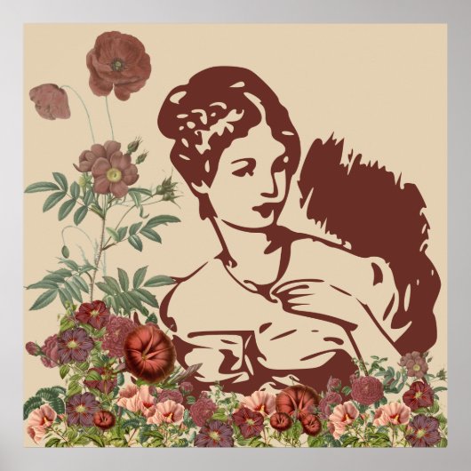 Vintage Bloemige Vrouw Poster (Voorkant)