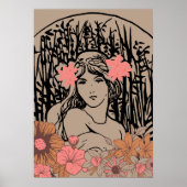 Vintage Bloemige Vrouw Poster (Voorkant)