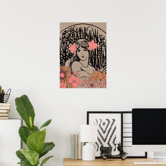 Vintage Bloemige Vrouw Poster (Thuiskantoor)
