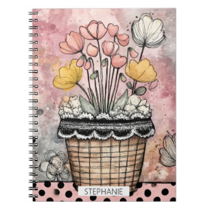 Vintage Bloemige Waterverf Stippen Kunst (7) Notitieboek