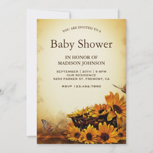 Vintage Bloemige Zonnebloemen Baby Shower Kaart (Voorkant)