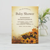 Vintage Bloemige Zonnebloemen Baby Shower Kaart (Staand voorkant)