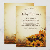 Vintage Bloemige Zonnebloemen Baby Shower Kaart (Voorkant / Achterkant)