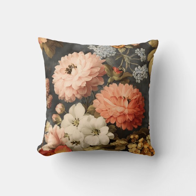 Vintage bloemillustratie met gemengde bloesems kussen (Voorkant)