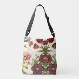 Vintage bloemillustratie met roze en rood  crossbody tas