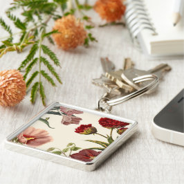 Vintage bloemillustratie met roze en rood  sleutelhanger
