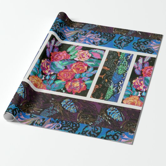 Vintage bloemkunst cadeaupapier (Uitgerold)