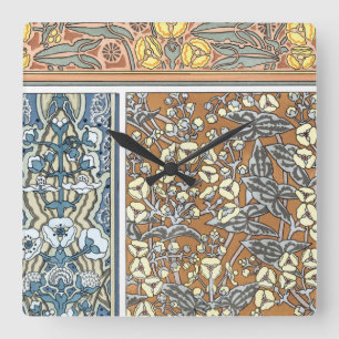Vintage bloemmotief Art Nouveau, Pijlkruid bloemen Vierkante Klok