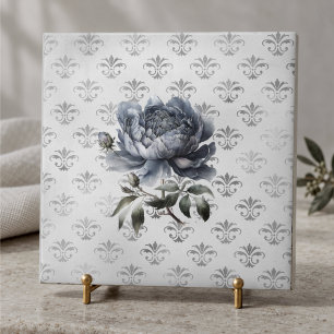Vintage bloemmotief Blauwe chinoiserie toile monog Tegeltje