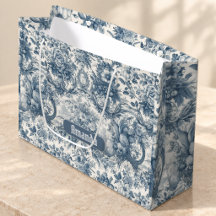 Vintage bloemmotief blauwe damast toile monogram