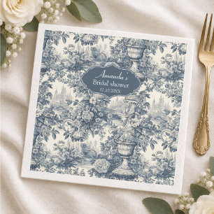 Vintage bloemmotief Blauwe toile de jouy Bruidsdou Servet