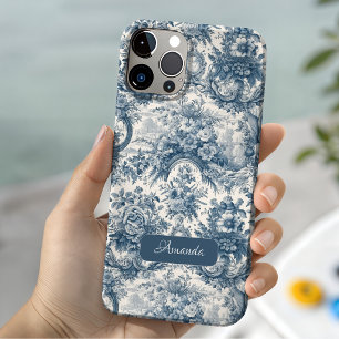 Vintage bloemmotief Blauwe toile de jouy monogram Case-Mate iPhone 14 Hoesje