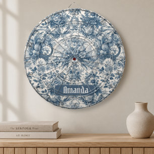 Vintage bloemmotief Blauwe toile de jouy monogram Dartbord