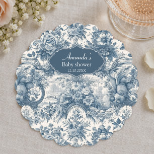 Vintage bloemmotief Blauwe toile de jouy monogram Kartonnen Onderzetters