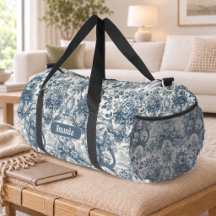 Vintage bloemmotief Blauwe toile de jouy monogram