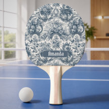 Vintage bloemmotief Blauwe toile de jouy monogram
