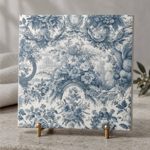 Vintage bloemmotief Blauwe toile de jouy monogram Tegeltje