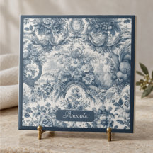 Vintage bloemmotief Blauwe toile de jouy monogram