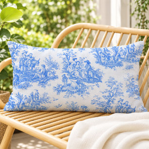 Vintage bloemmotief blauwe turquoise toile jouy kussen