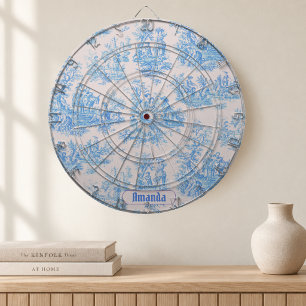 Vintage bloemmotief blauwe turquoise toile jouy mo dartbord