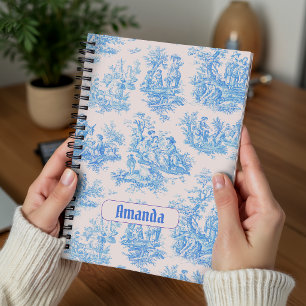 Vintage bloemmotief blauwe turquoise toile jouy mo notitieboek