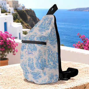 Vintage bloemmotief blauwe turquoise toile jouy mo sling bag