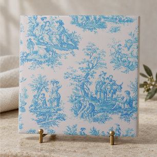 Vintage bloemmotief blauwe turquoise toile jouy mo tegeltje