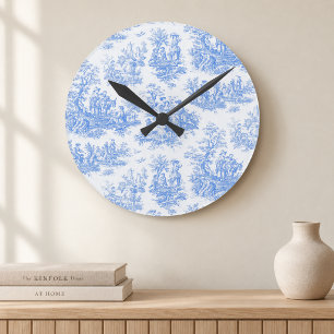 Vintage bloemmotief blauwe turquoise toile jouy ronde klok