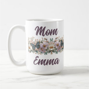 Vintage bloemmotief en groene vlinder voor mama koffiemok