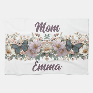 Vintage bloemmotief en groene vlinder voor mama theedoek