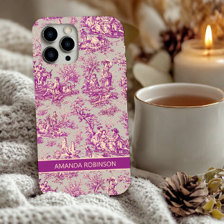 Vintage bloemmotief grijs roze toile de jouy  iPhone 16 hoesje