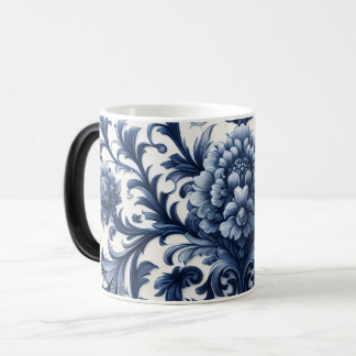 Vintage Bloemmotief Keramische Mok | Blauwe & Witt