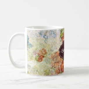 Vintage bloemmotief met distressed look op maat koffiemok