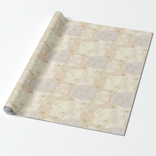 Vintage bloemmotief met gezichtslijnpatroon (1) cadeaupapier (Uitgerold)