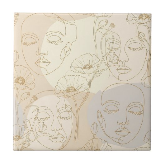 Vintage bloemmotief met gezichtslijnpatroon (1) tegeltje (Voorkant)