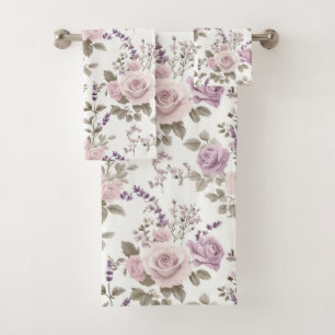 Vintage Bloemmotief Naadloos Patroon: Rozen & Lave Bad Handdoek