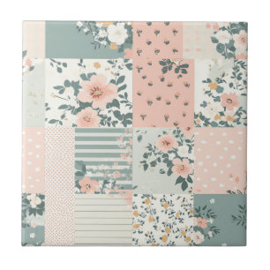 Vintage bloemmotief patchworkpatroon - pastel tegeltje