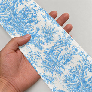 Vintage bloemmotief retro aqua blauwe toile de jou satijnen lint